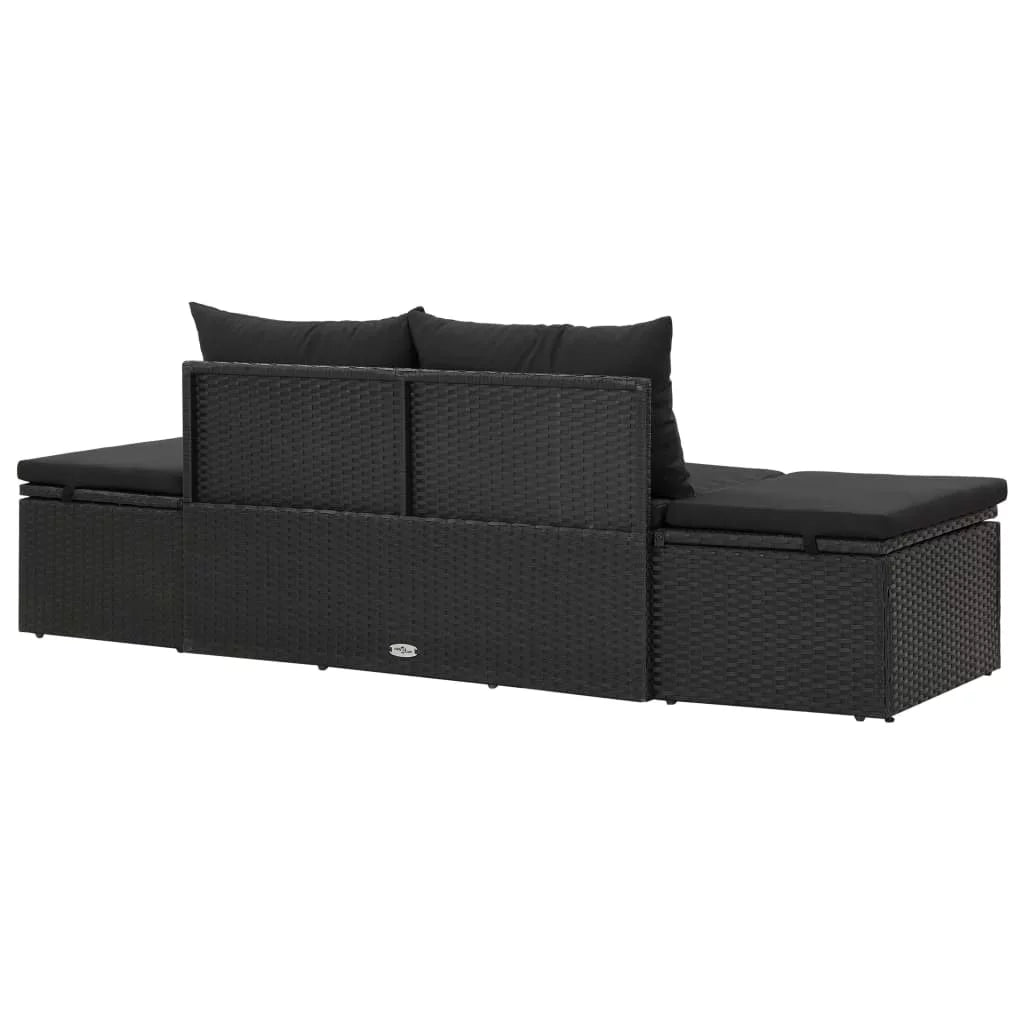Black Poly Rattan Outdoor Sun Lounger with Cushion A900805