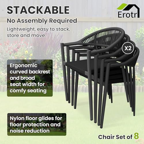 Black 4 Pcs Stackable Aluminum Rattan Patio Dining Chairs with Arms P48209