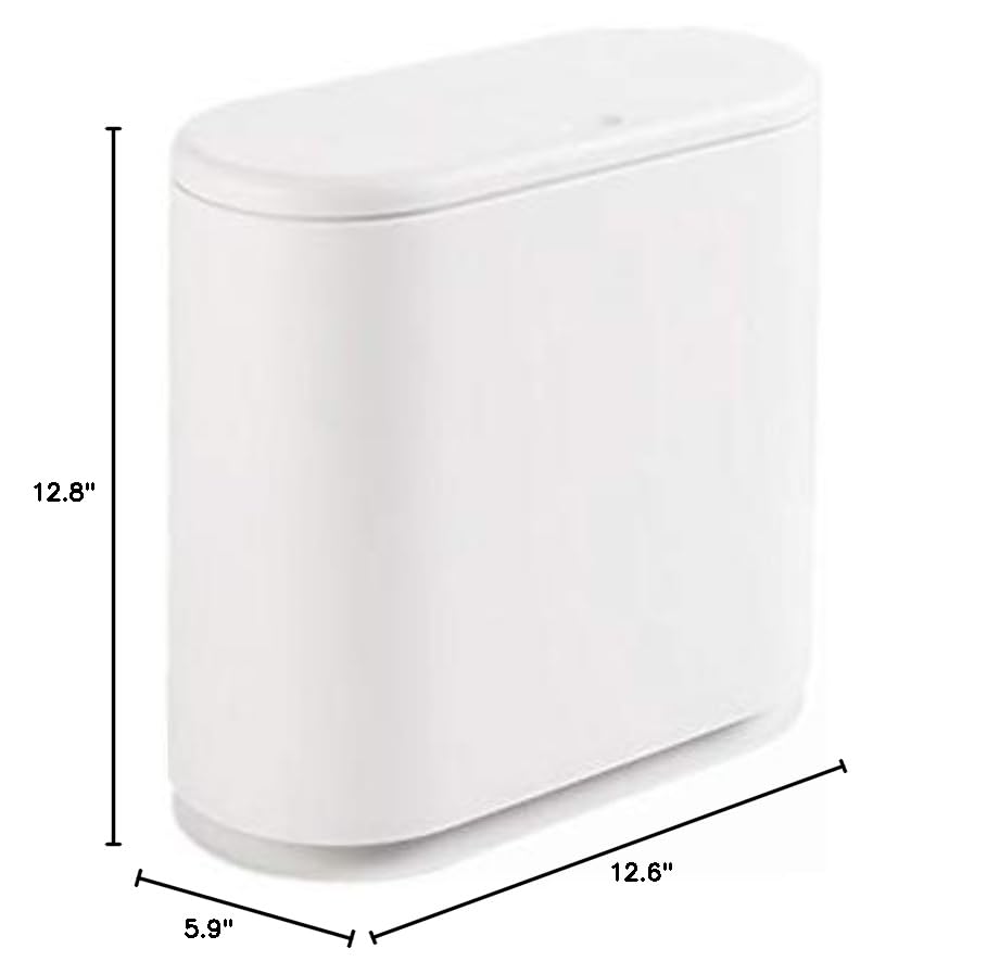 12 Liter White Plastic Trash Can with Press Top Lid F220727