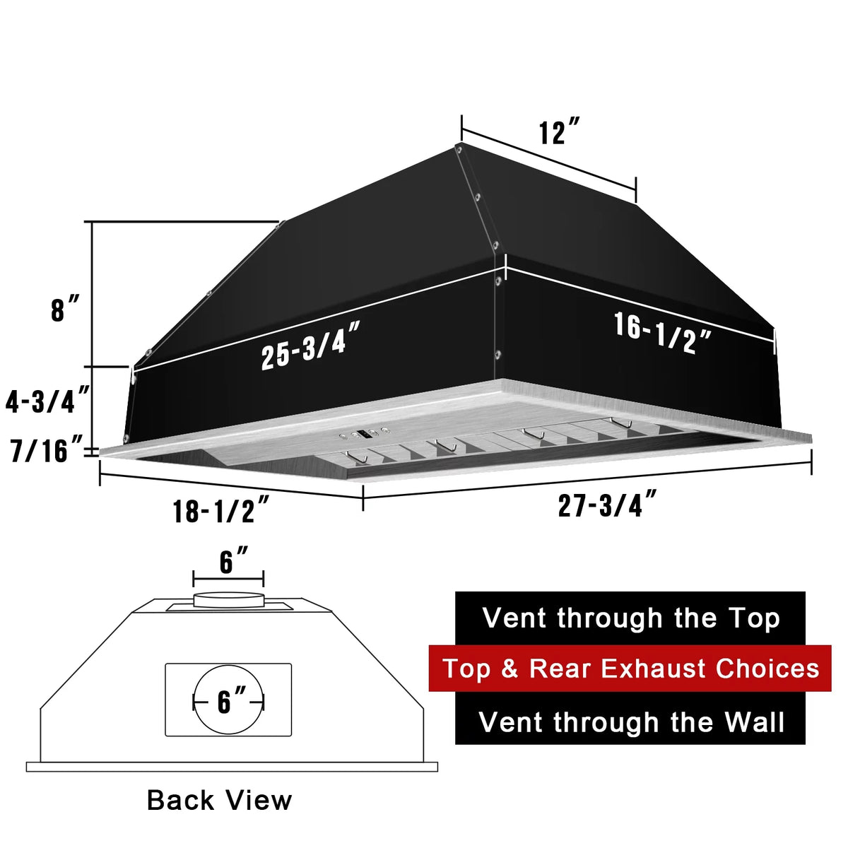 30 Inch Stainless Steel Ducted Range Hood Insert, 600 CFM S946803