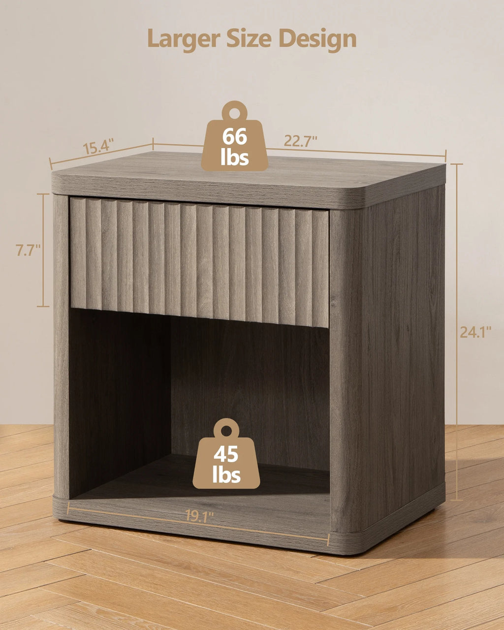 Gray Set of 2 Wood Nightstands with Drawer Y519