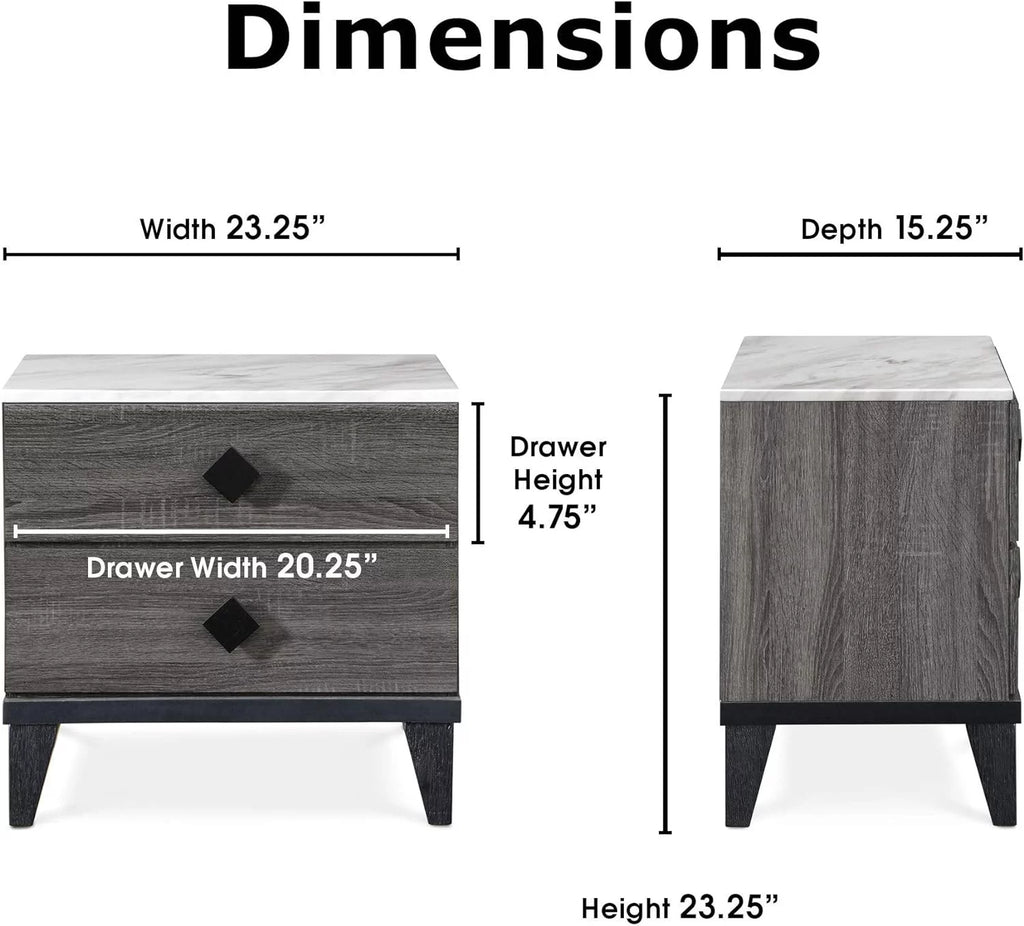 2 Drawer Gray Marble Top Side Table J80720