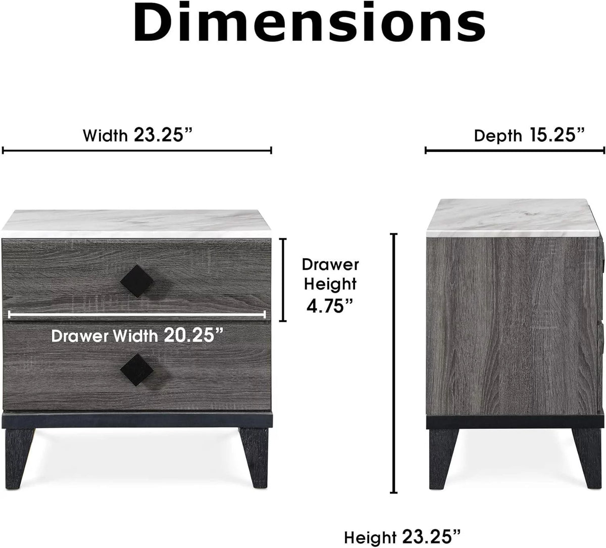 2 Drawer Gray Marble Top Side Table J80720