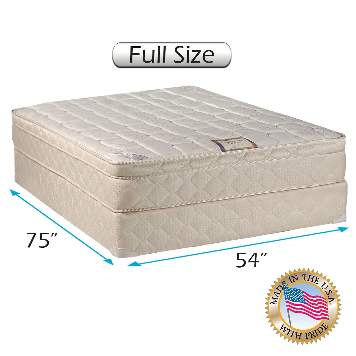 Medium Firm Innerspring PillowTop Mattress Set with Bed Frame Full Y1772