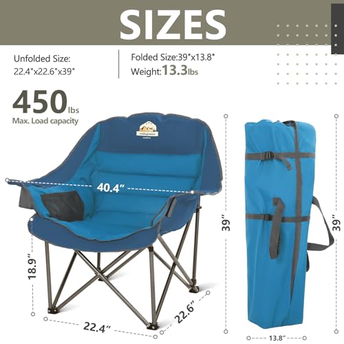 Oversized XL Padded Camping Chair Heavy Duty Portable Folding with Side Pocket Cup Holder O114