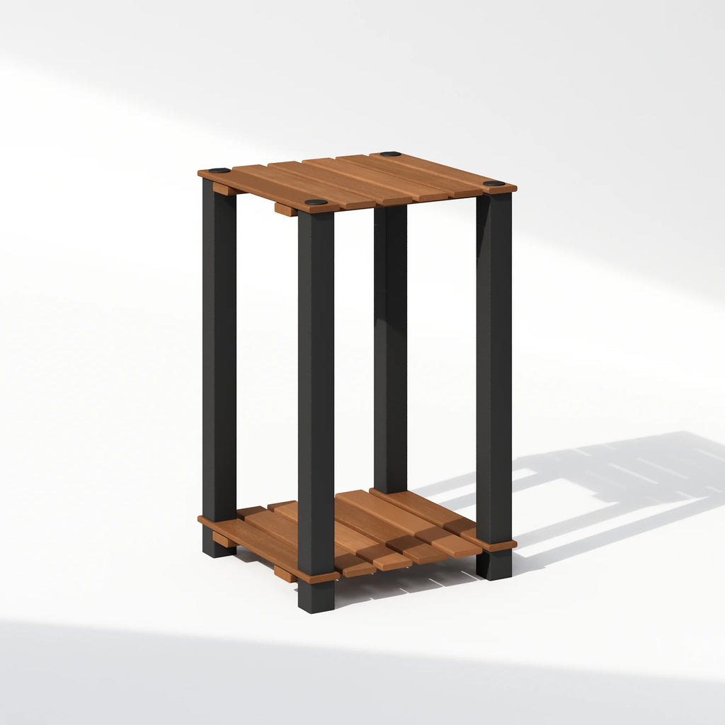 2-Tier Wood Slat Square End Table with Open Shelves S194334