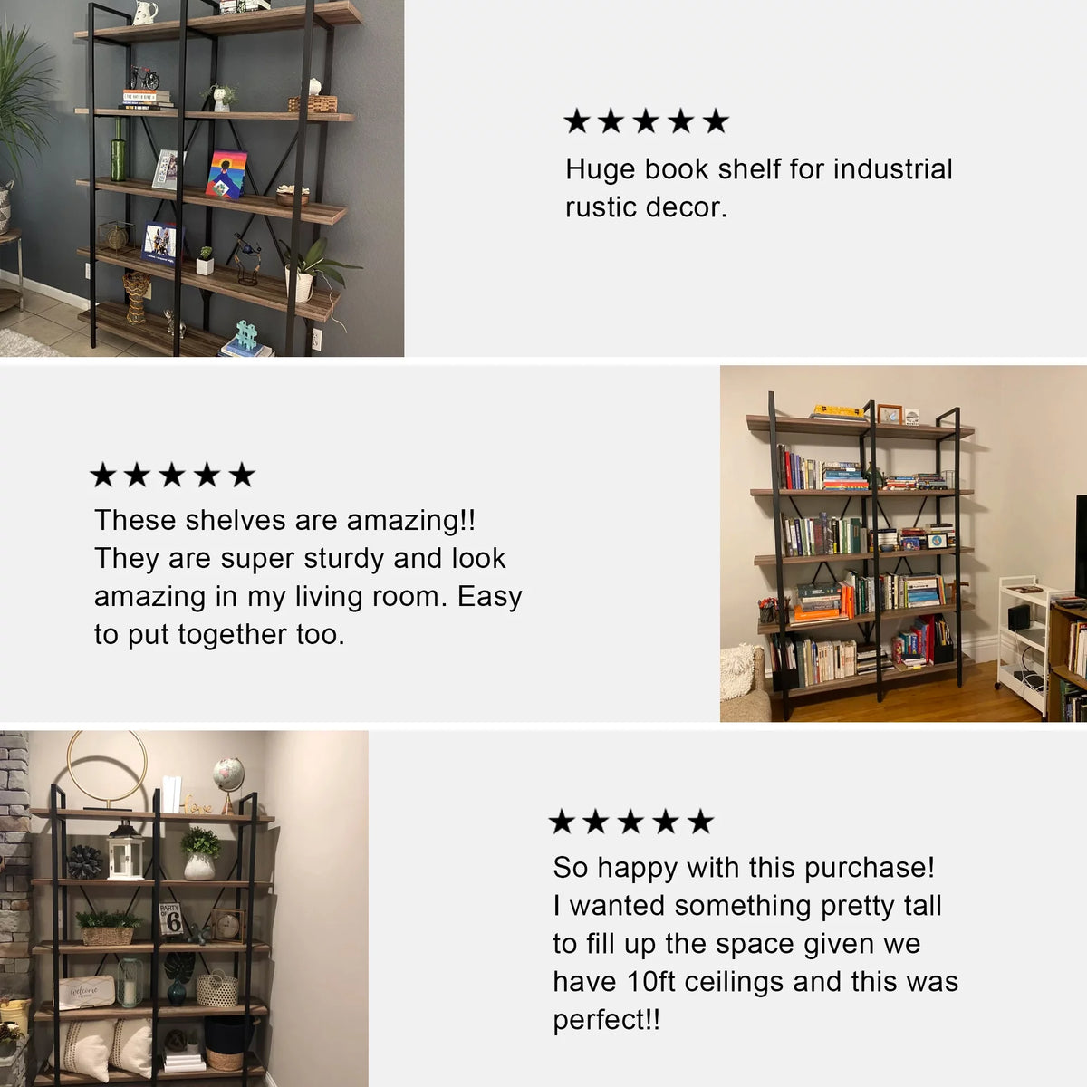 Industrial 5-Shelf Double Wide Metal Bookshelf D10593