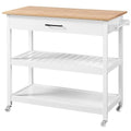 White 3-Tier Rolling Kitchen Island Cart with Bamboo Tabletop X906264