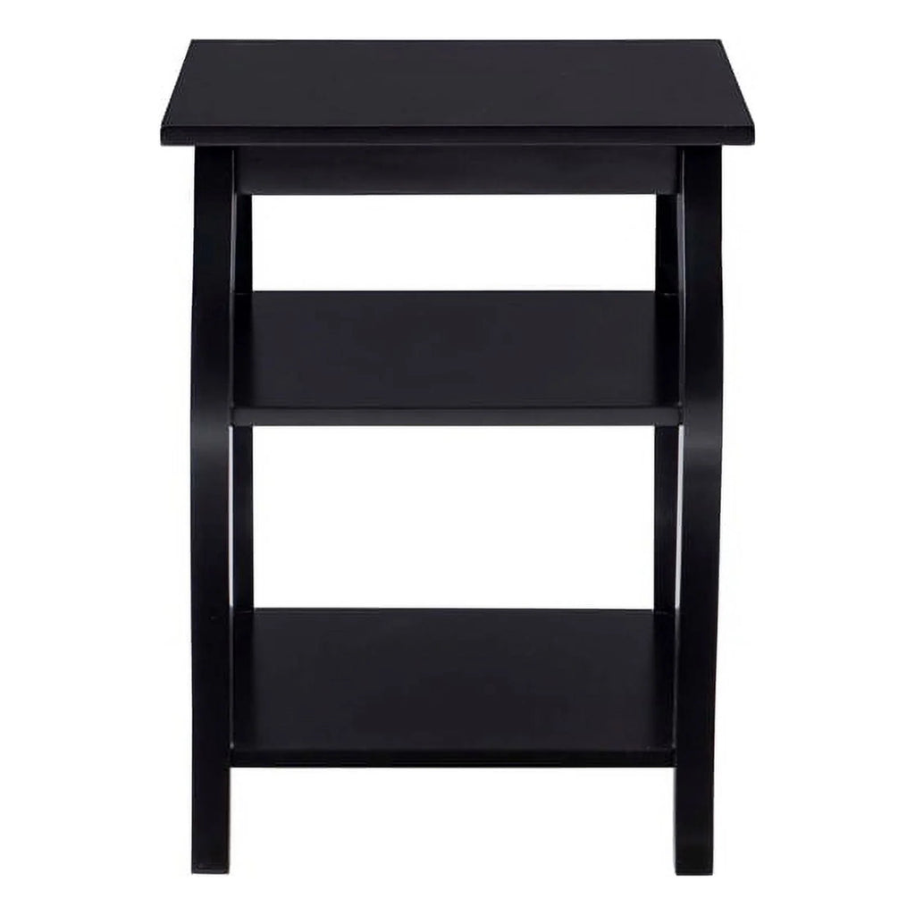 Black Wood Side Table with 2 Shelves S16119