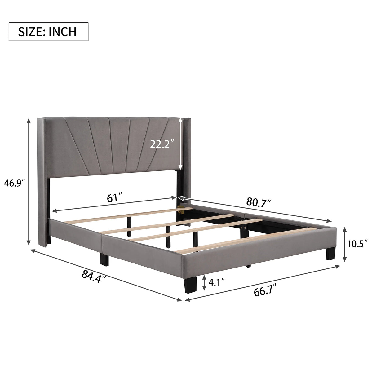 Queen Velvet Upholstered Platform Bed Frame with Headboard T1754