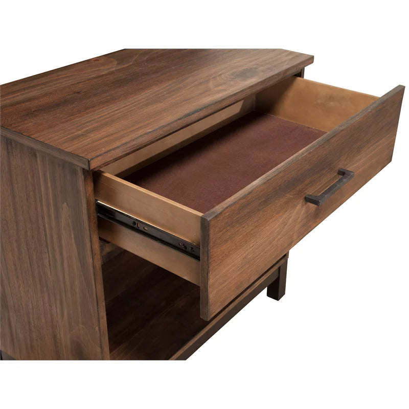 2 Piece Bedroom Set with Two 1 Drawer Wood Nightstands in Rustic Pine S590