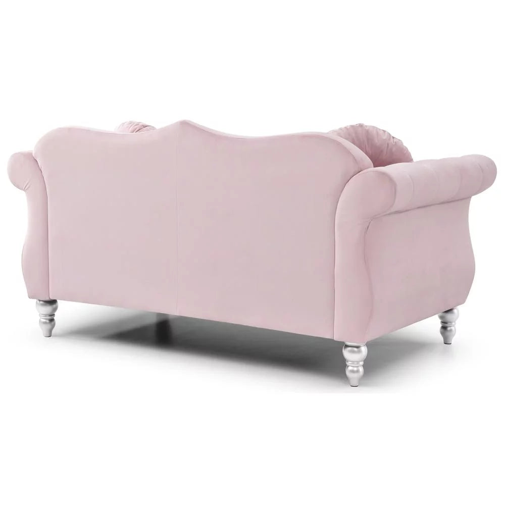 Pink Velvet Chesterfield Loveseat with 2-Throw Pillow Q528846