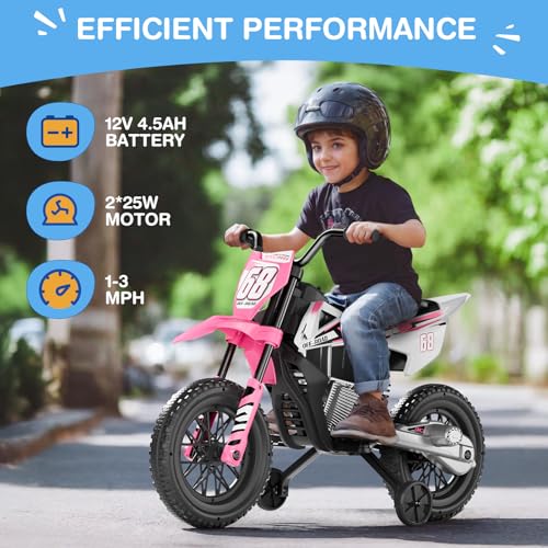 12V Kids Motorcycle with Training Wheels D191678