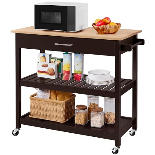 White 3-Tier Rolling Kitchen Island Cart with Bamboo Tabletop X906264
