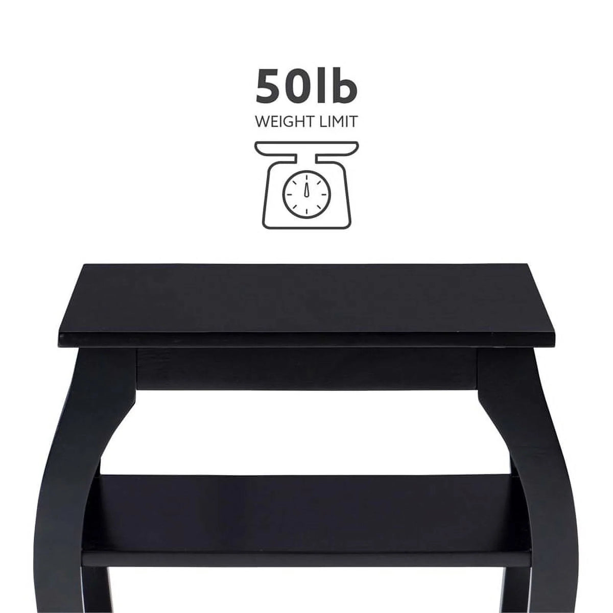 Black Wood Side Table with 2 Shelves S16119