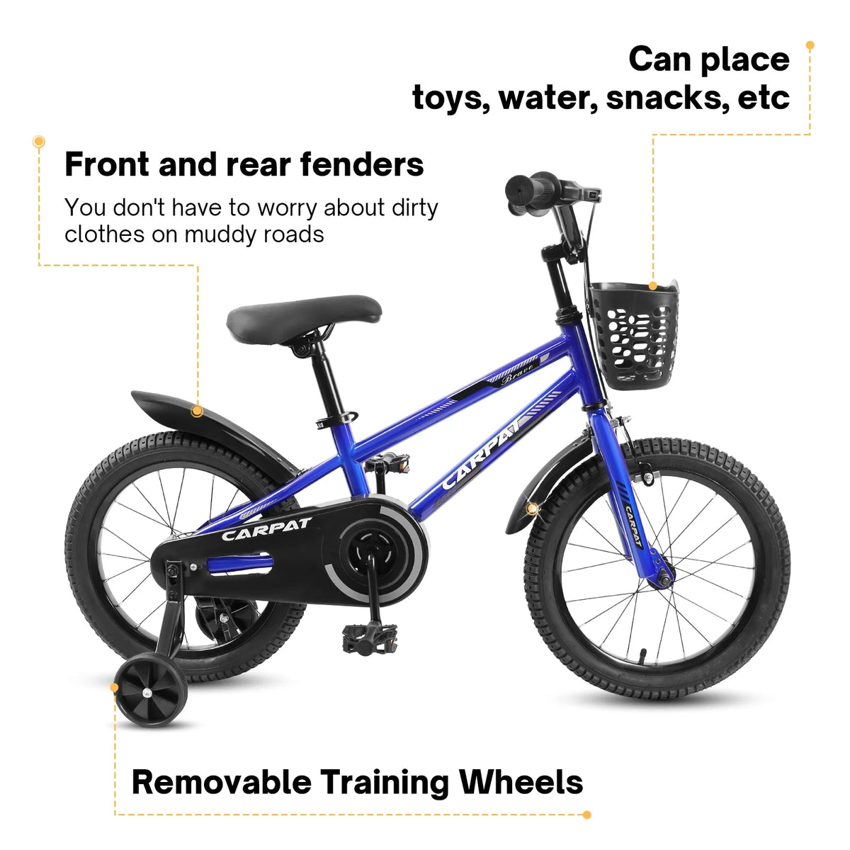 14 Inch Kids Bike with Training Wheels and Basket, White E27474