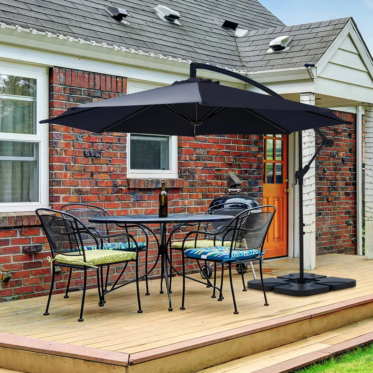 10ft Heavy Duty Offset Cantilever Patio Umbrella with 4-Piece Base, Beige O507