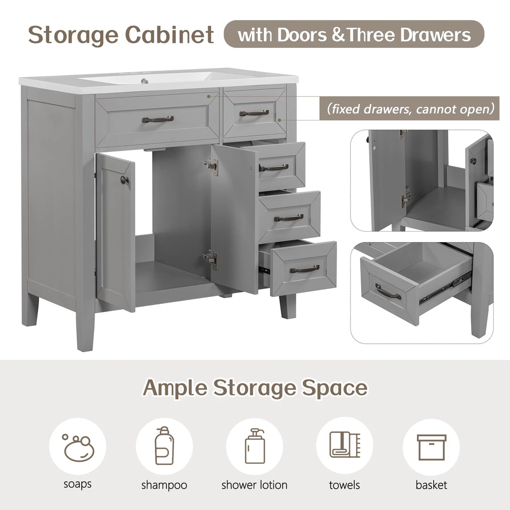 36" Grey Bathroom Vanity with Sink Combo D336