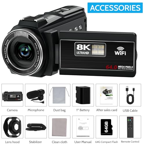 8K Video Camera Camcorder 64MP IR Night Vision 18X Zoom WiFi M968928