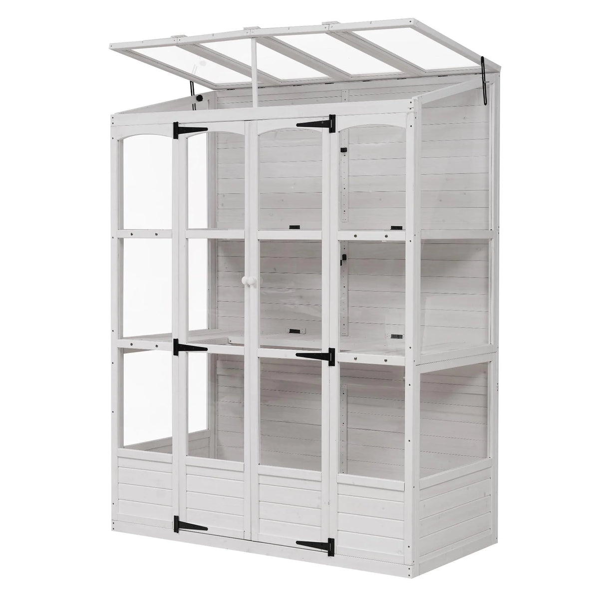 57.9"W x 29.1"D x 78.1"H Polycarbonate Greenhouse with Folding Shelves and Windows P564366