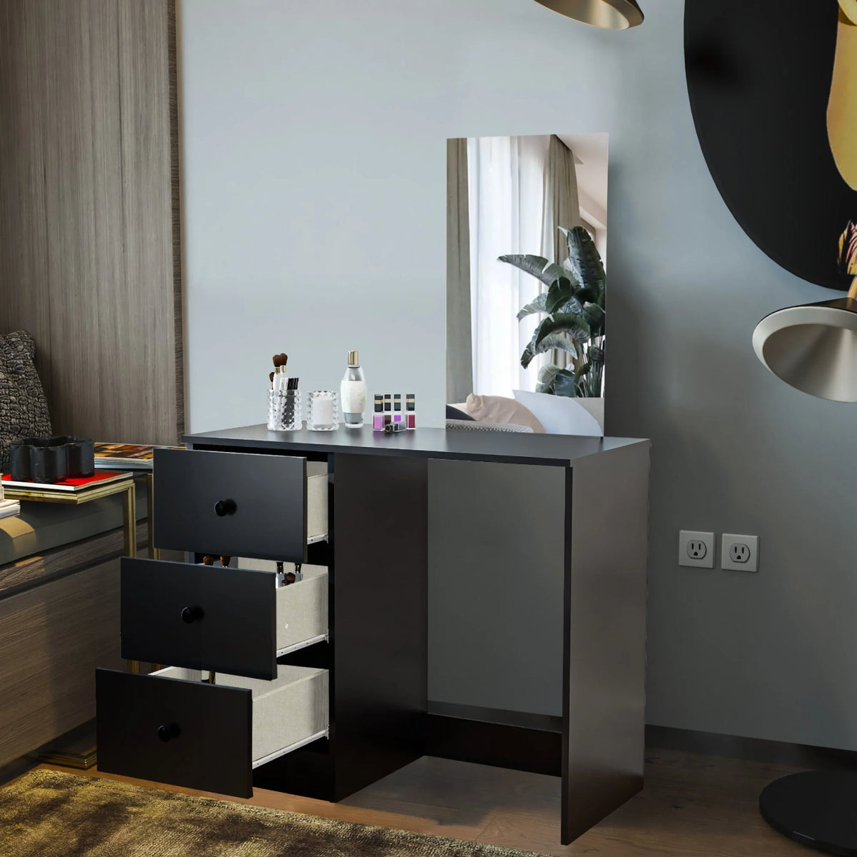 Black Modern Makeup Vanity Set with Mirror X18003