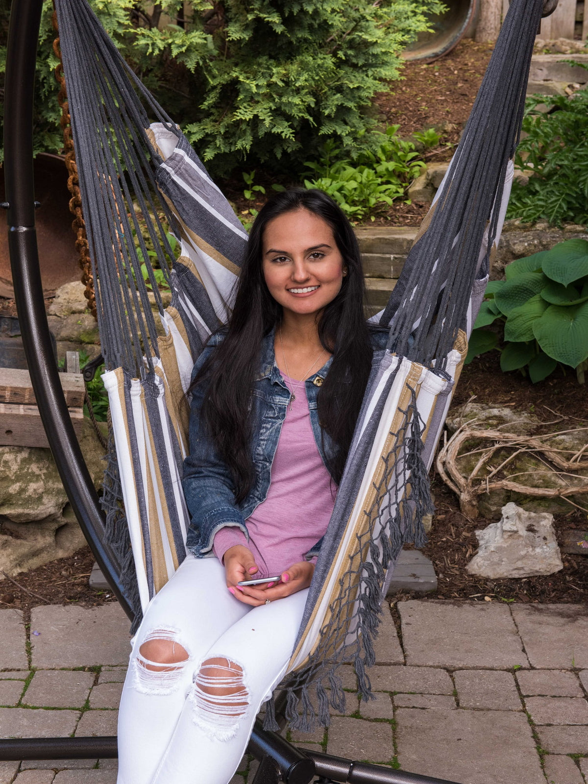 Grey Hammock Chair with Hanging Bar N9134