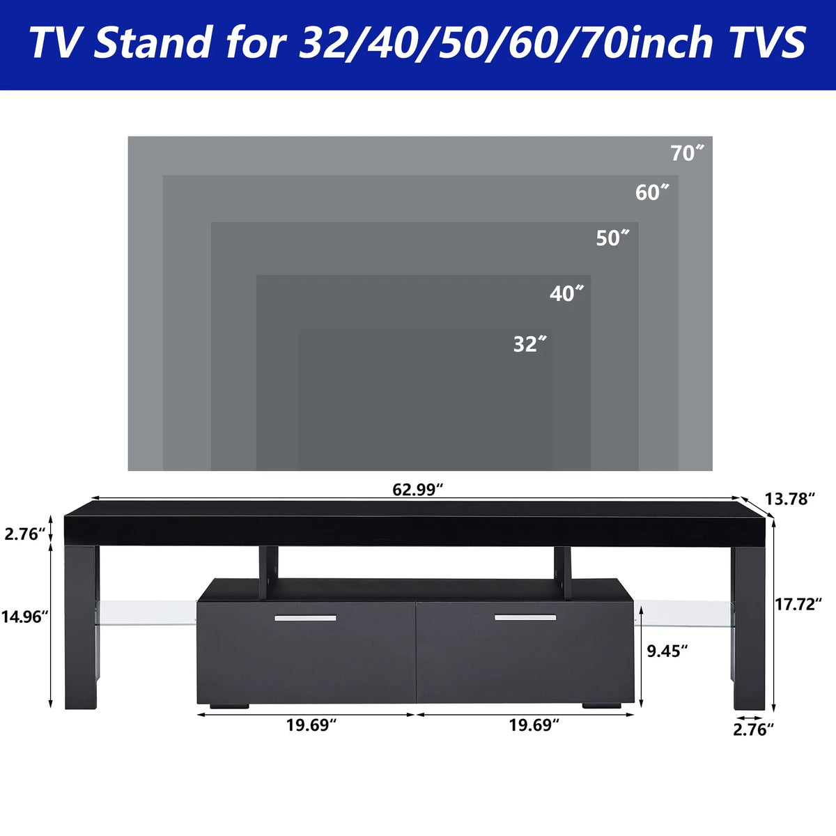White High Gloss TV Stand with Storage Shelves A983947