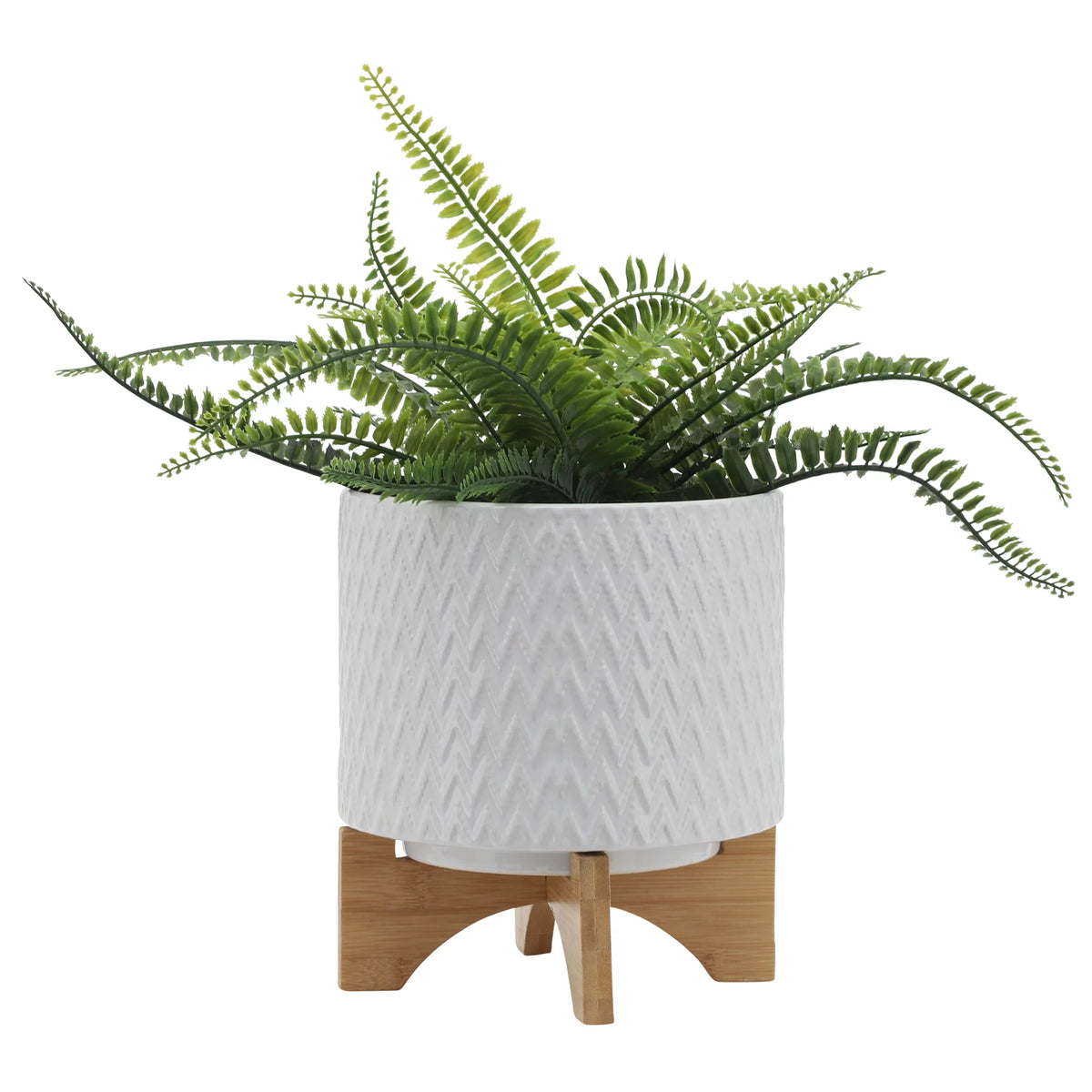 White Ceramic Chevron Planter With Stand G495110