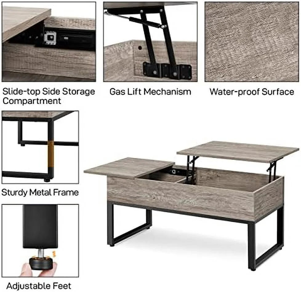 Lift Top Coffee Table with Hidden Compartments and Side Drawer V235