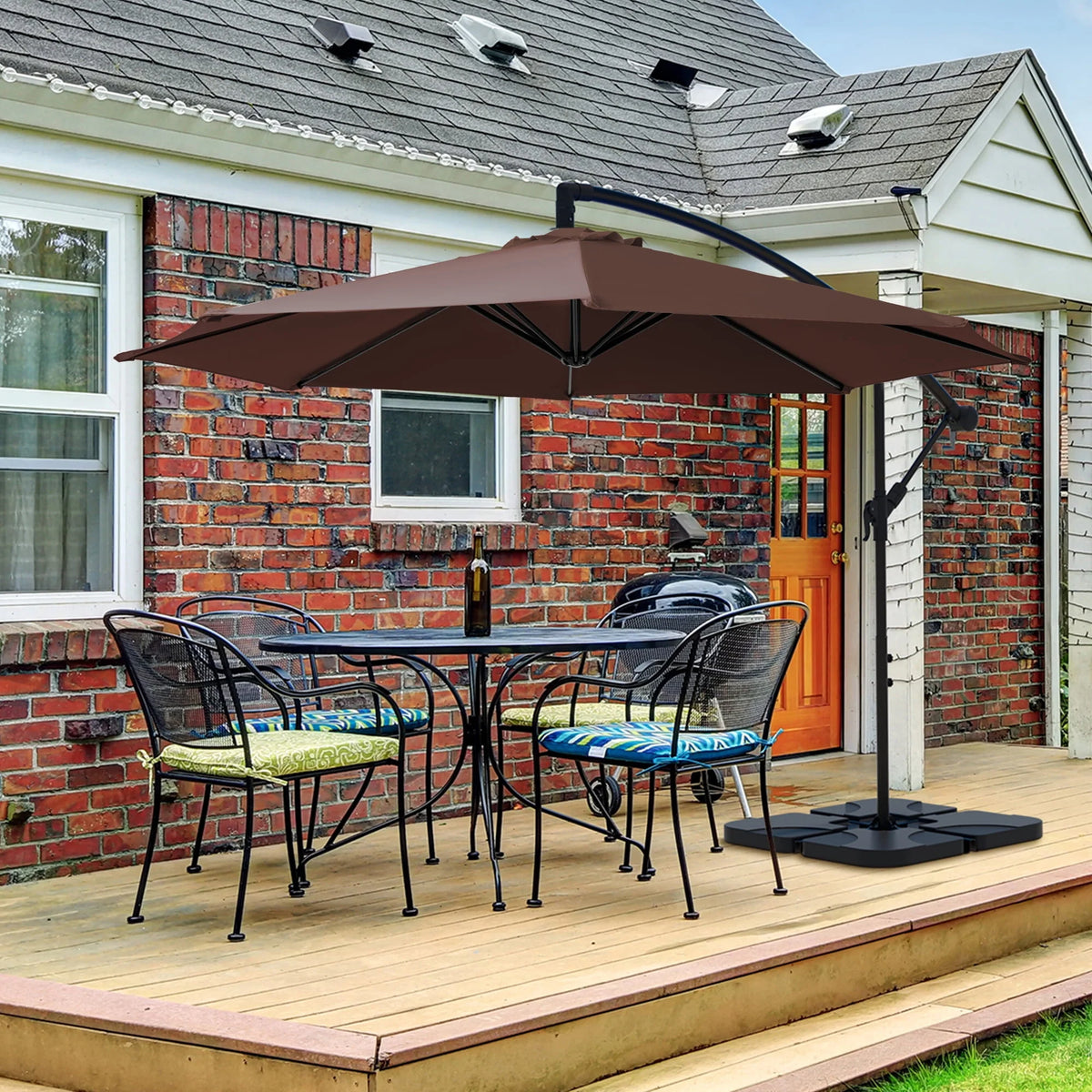 10ft Heavy Duty Offset Cantilever Patio Umbrella with 4-Piece Base, Beige O507