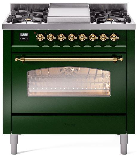36 Dual Fuel Natural Gas Range Emerald Green Brass Trim M622