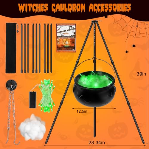 Black Plastic Cauldron with Lights S726464