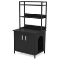 Black Litter Box Enclosure with Shelves and Doors J95820