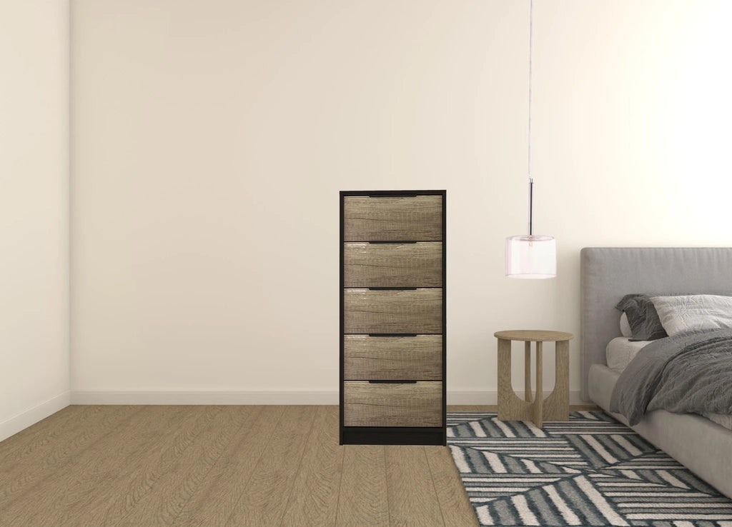Black Light Oak 5 Drawer Wood Chest V451