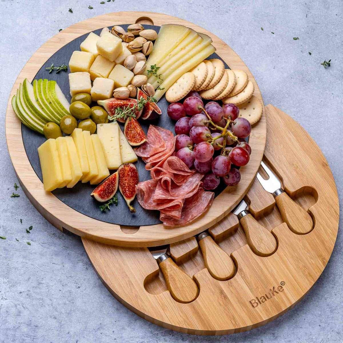 Bamboo Cheese Board with Knife Set and Slate C827