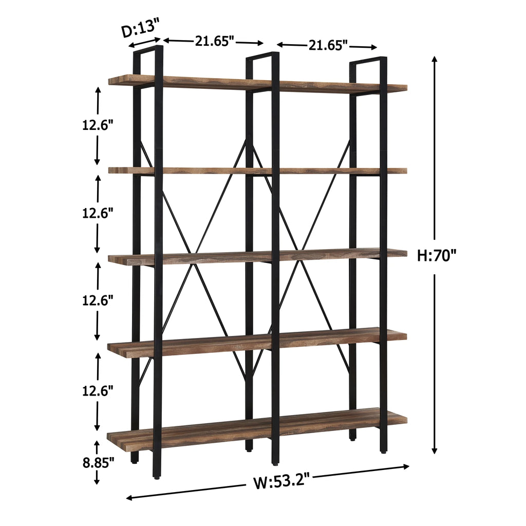 Industrial 5-Shelf Double Wide Metal Bookshelf D10593