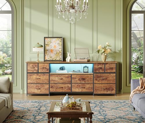 63 Inch 12 Drawer Dresser TV Stand with LED Lights and Power Outlets N8566