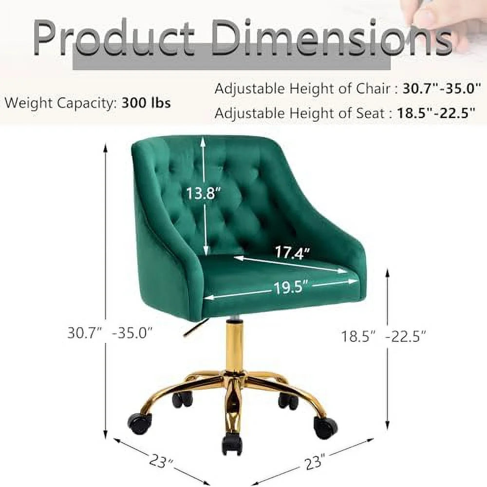 Green Velvet Adjustable Office Chair P3179