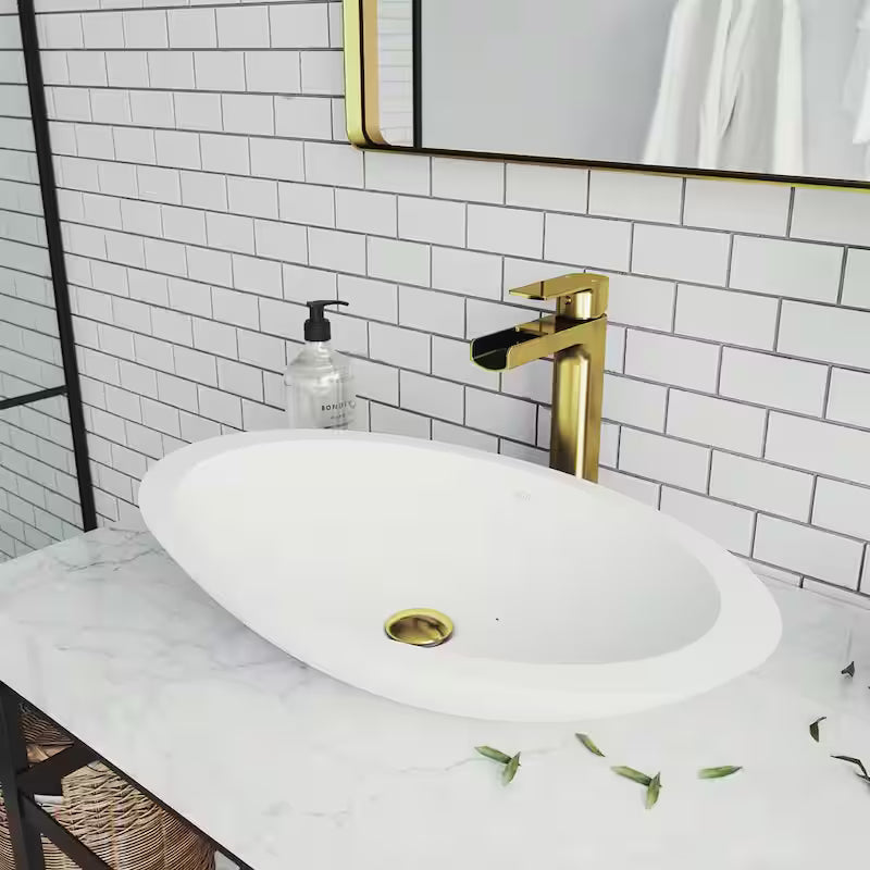 Single Handle Single-Hole Bathroom Vessel Faucet Matte Brushed Gold Q9579