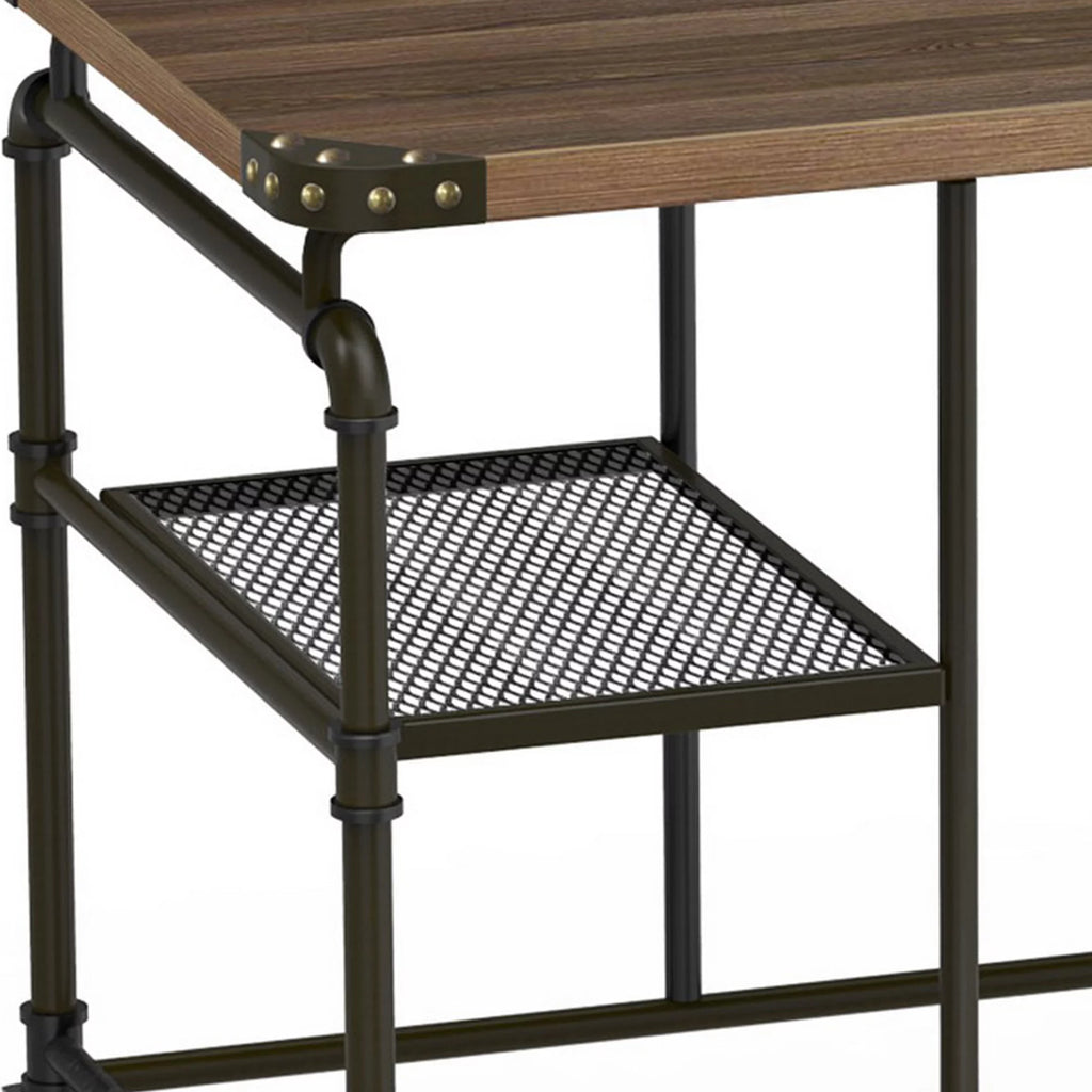 Industrial Metal Writing Desk with Wooden Top G472388
