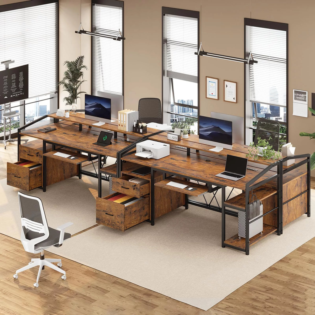 Computer Desk with LED Light and Power Outlet, 63 inches Gaming Desk with Lock Drawers P28089