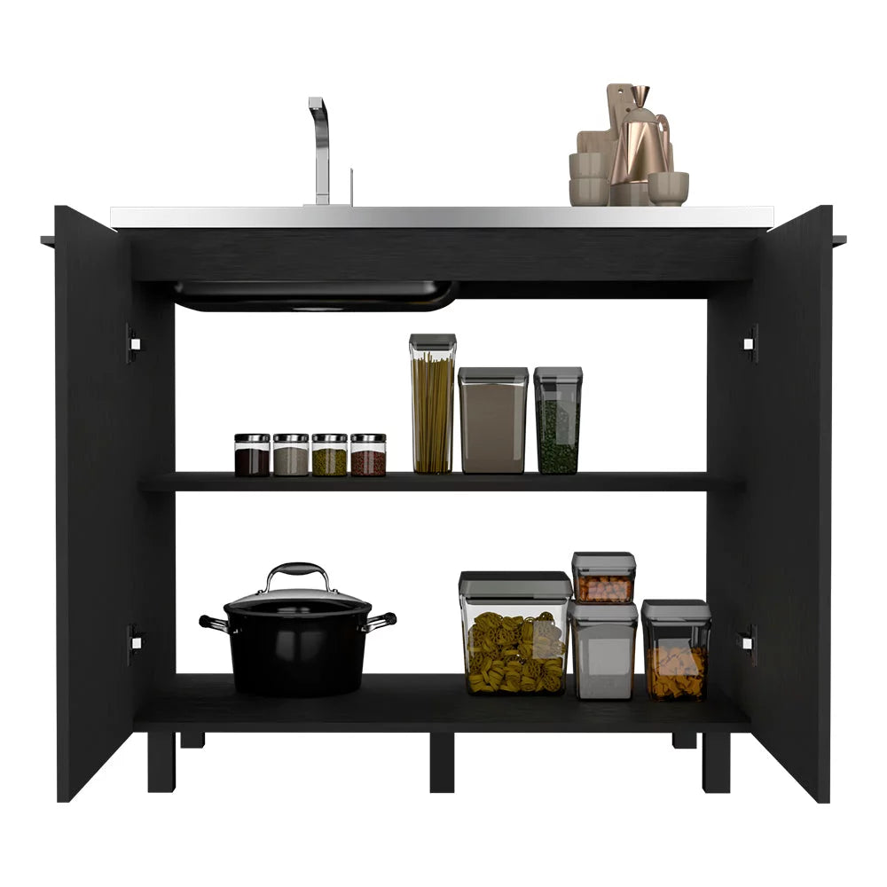 2 Piece Kitchen Set, Wall Cabinet + Utility Sink, Black Wengue Finish U37580