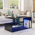 High Gloss Coffee Table with Open Shelf LED Lights White S Shaped Y2252