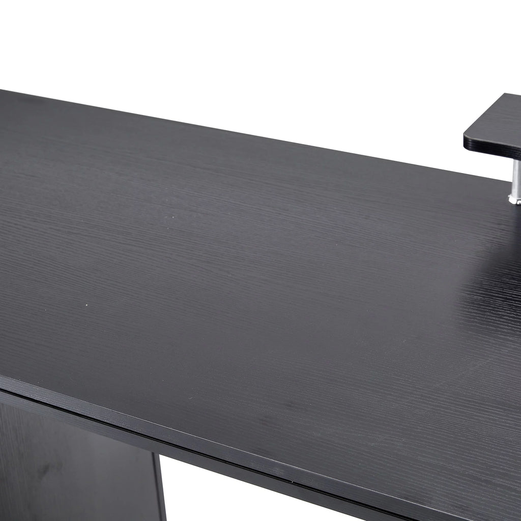 Black Single Solid Wood Computer Desk with Storage Shelves and File Cabinet B8476