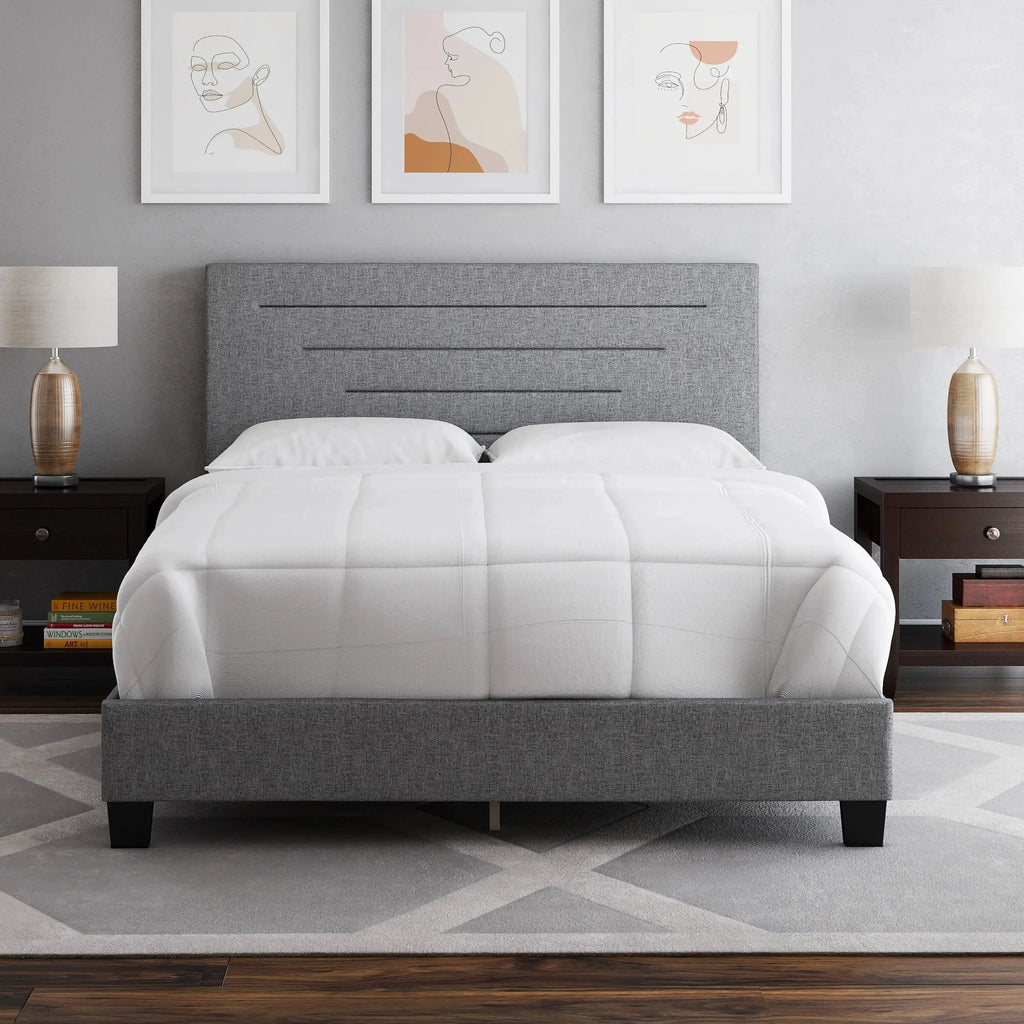 Blue Faux Leather Upholstered Platform Bed D20553