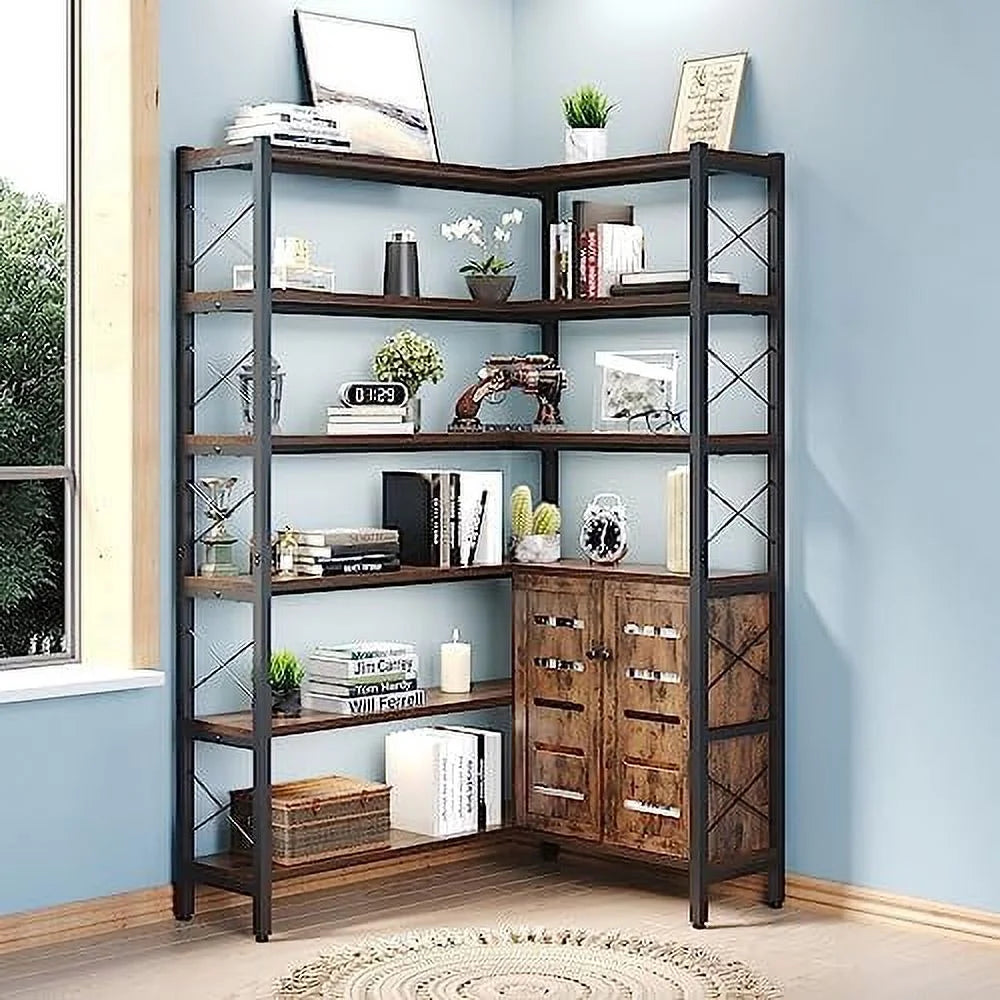 Corner Bookshelves 6 Tiers Metal Frame V114