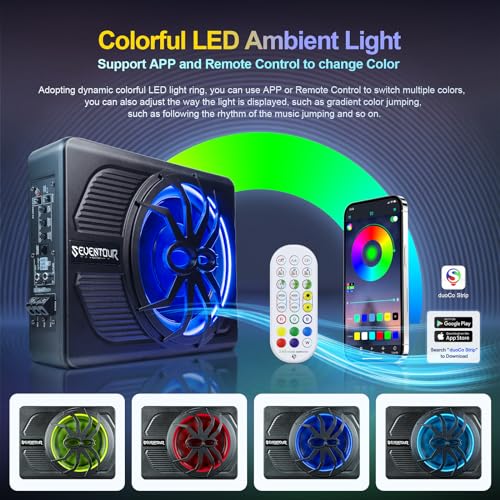 800W Slim Under Seat Powered Car Subwoofer with Blue LED Light U91426