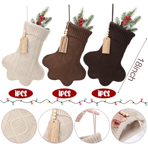 3 Pack 6 inch Knitted Christmas Stockings with Tag S59387