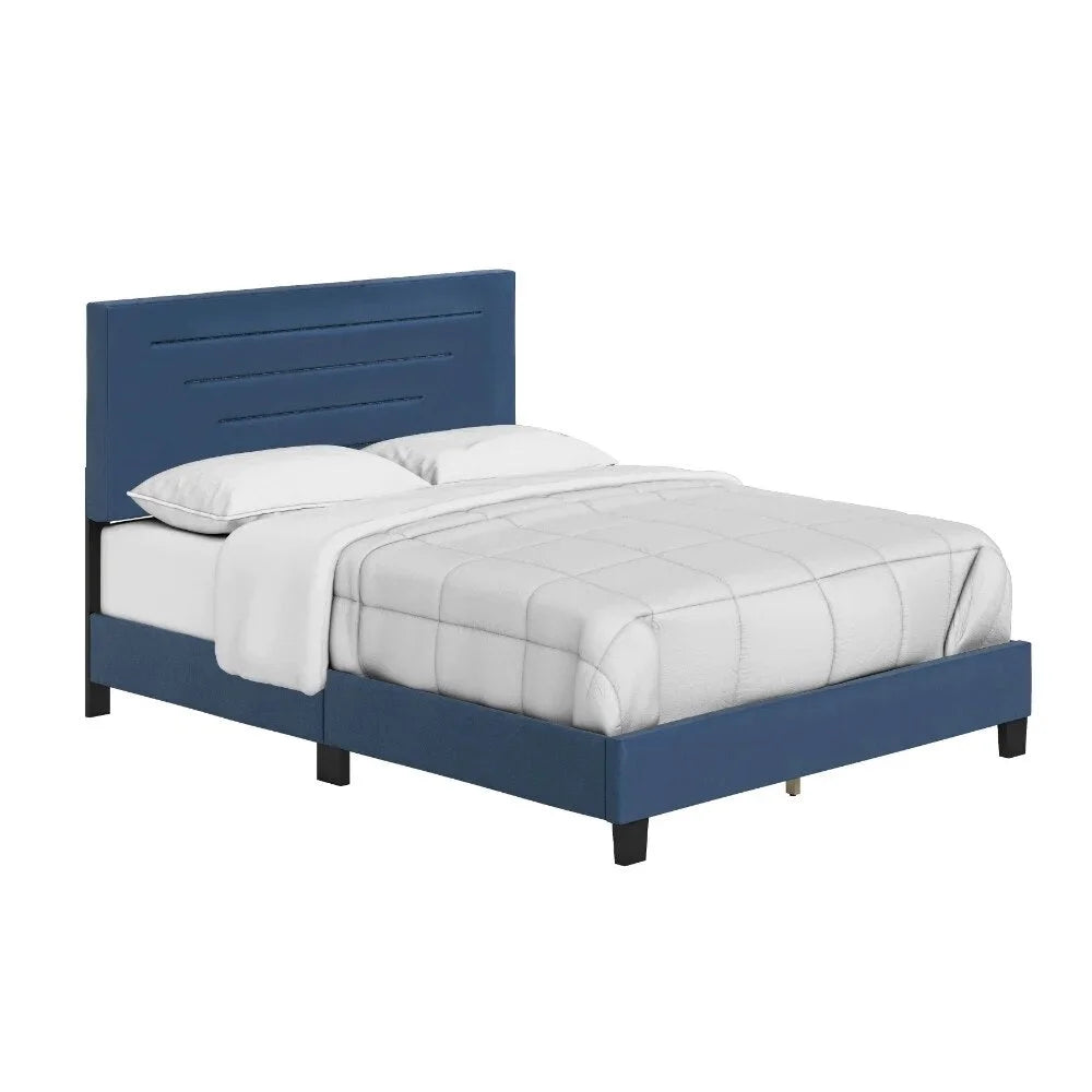 Blue Faux Leather Upholstered Platform Bed D20553